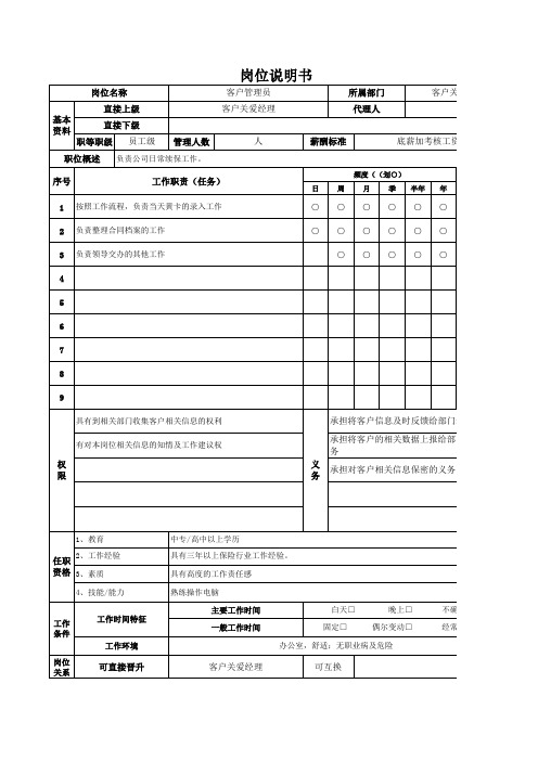 客户关爱部-岗位说明书
