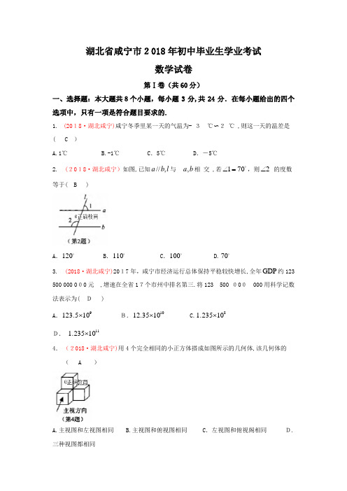 湖北咸宁市2018年中考数学试题(word版含标准答案)