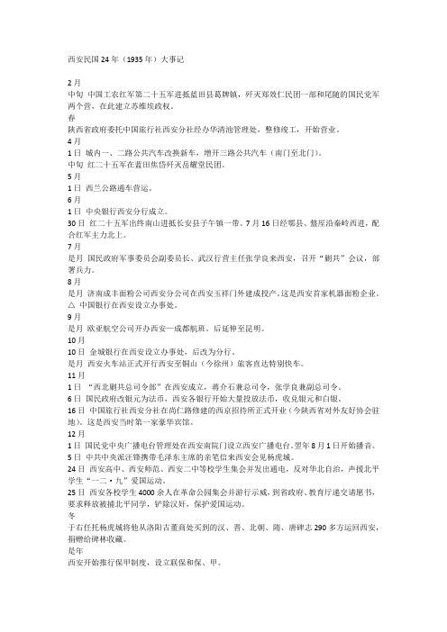 西安民国24年(1935年)大事记