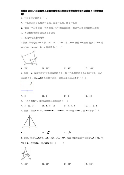 浙教版2020八年级数学上册第二章特殊三角形自主学习优生提升训练题1(附答案详解)