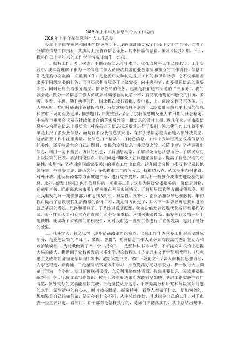 2019年上半年某信息科个人工作总结