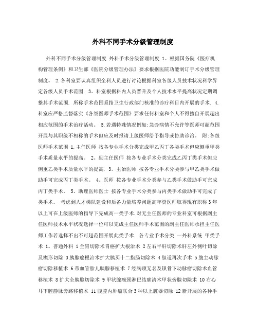 外科不同手术分级管理制度