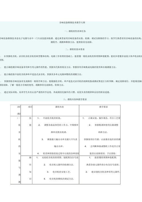 音响设备维修技术教学大纲