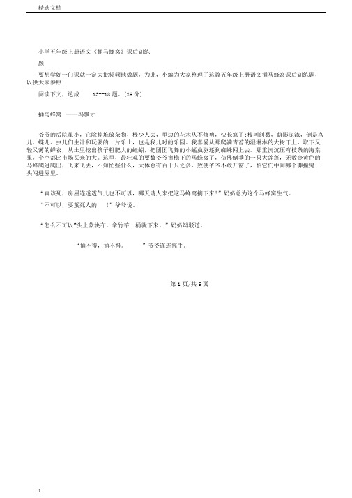 小学五年级上册语文《捅马蜂窝》课后训练题