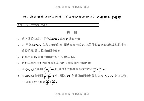 高考数学圆锥曲线的经典性质50条