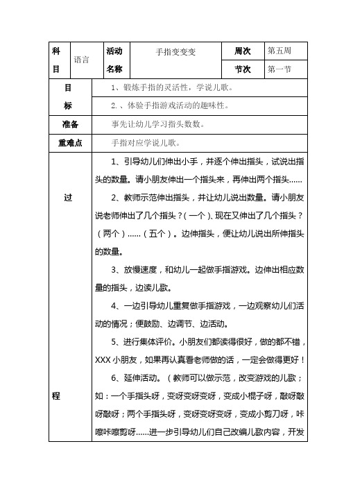 (完整word版)小班教案《手指变变变》