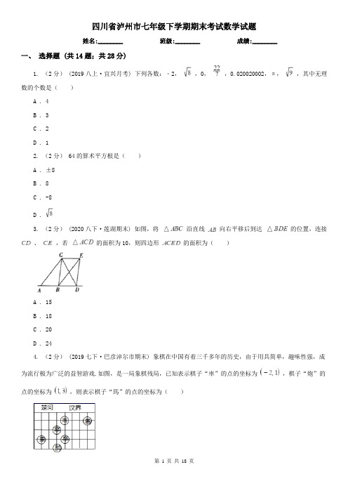四川省泸州市七年级下学期期末考试数学试题