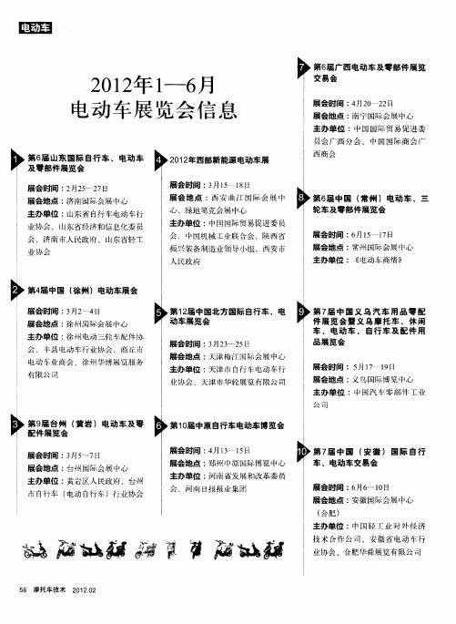 2012年1—6月电动车展览会信息