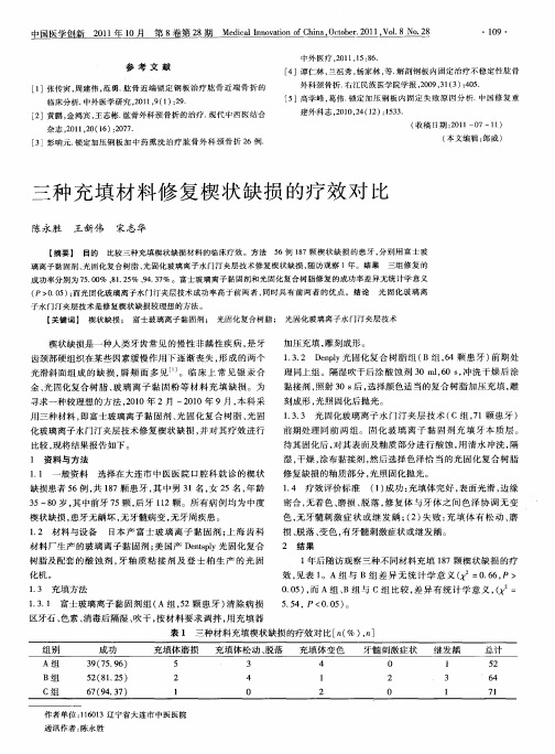 三种充填材料修复楔状缺损的疗效对比