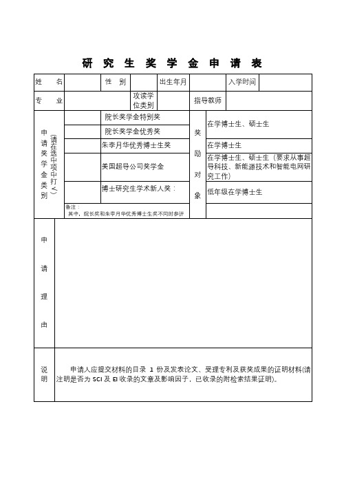 研究生奖学金申请表【模板】
