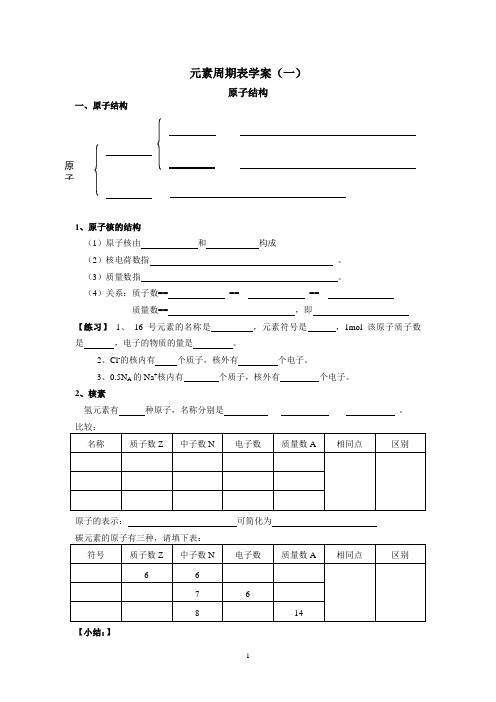元素周期表学案(原子结构)
