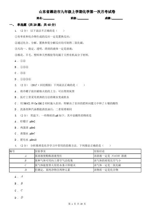 山东省潍坊市九年级上学期化学第一次月考试卷