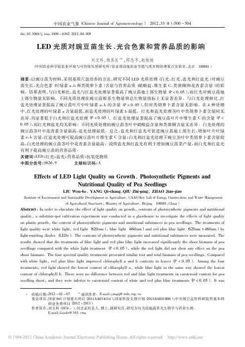 LED光质对豌豆苗生长、光合色素和营养品质的影响