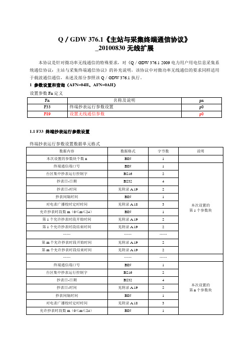 Q／GDW3761主站与采集终端通信协议20100830无线扩展