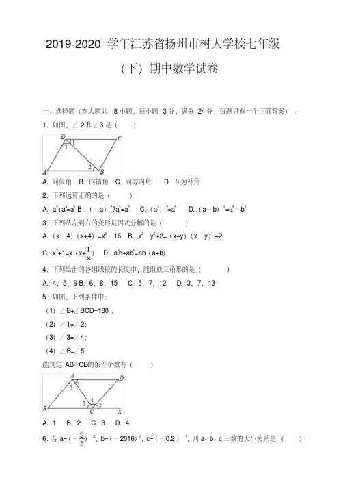 扬州市树人学校七年级下册期中数学试卷含解析【精校】.doc