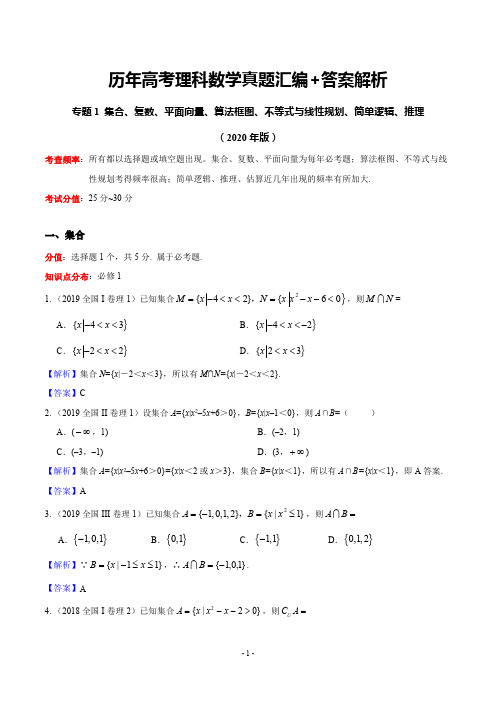 历年高考理科数学真题汇编+答案解析(1)：集合、复数、框图、简单逻辑、推理、平面向量、不等式与线性规划