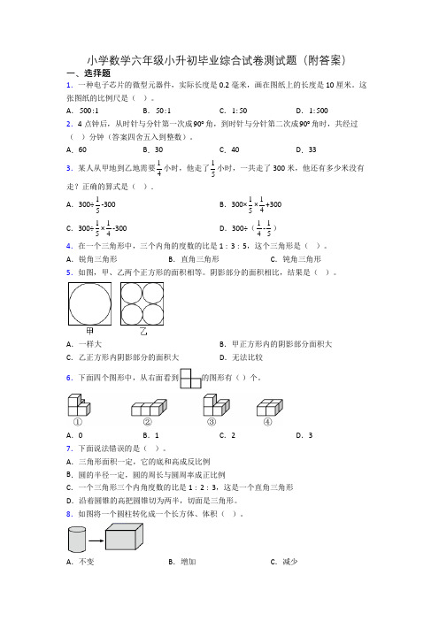 小学数学六年级小升初毕业综合试卷测试题(附答案)