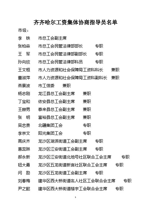 齐齐哈尔工资集体协商指导员名单