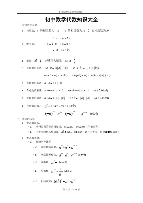 (完整版)初中数学代数知识大全