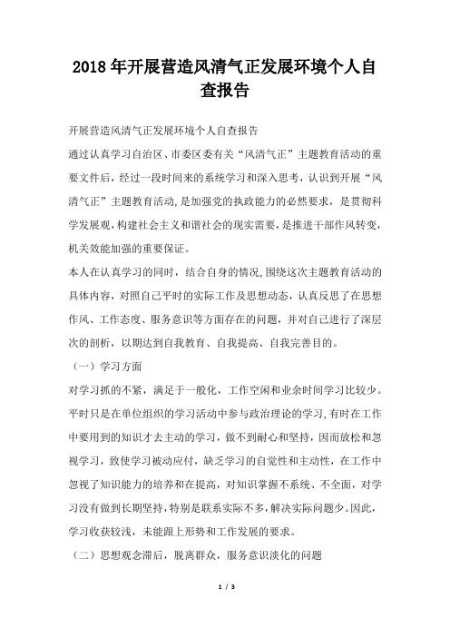 开展营造风清气正发展环境个人自查报告