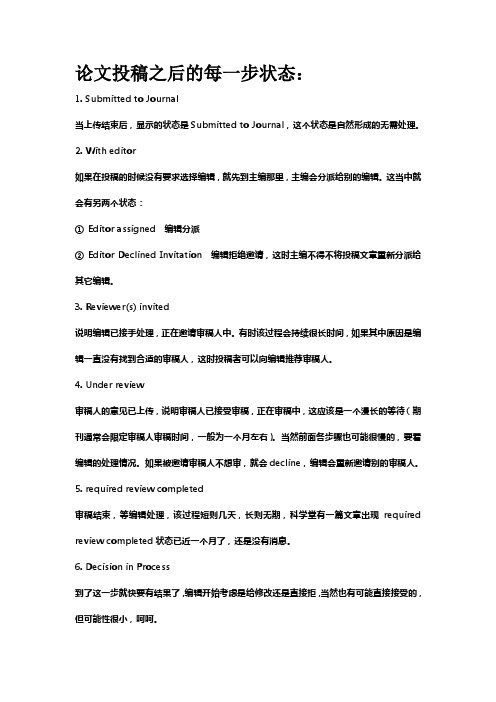 英文论文投稿后的每一步的状态的含义