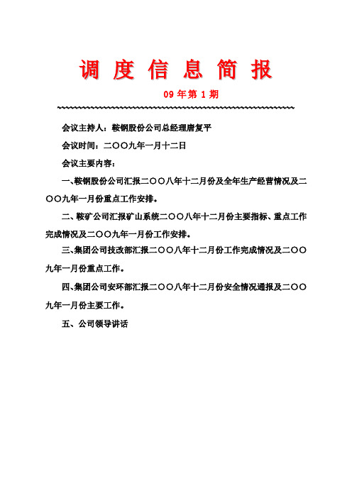 调度简报(09年第1期)(20090112)