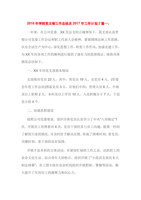 2016年学校党支部工作总结及2017年工作计划2篇一