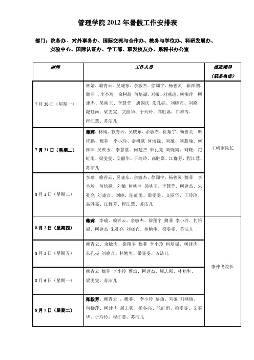 中山大学管理学院2012年暑假工作安排表doc