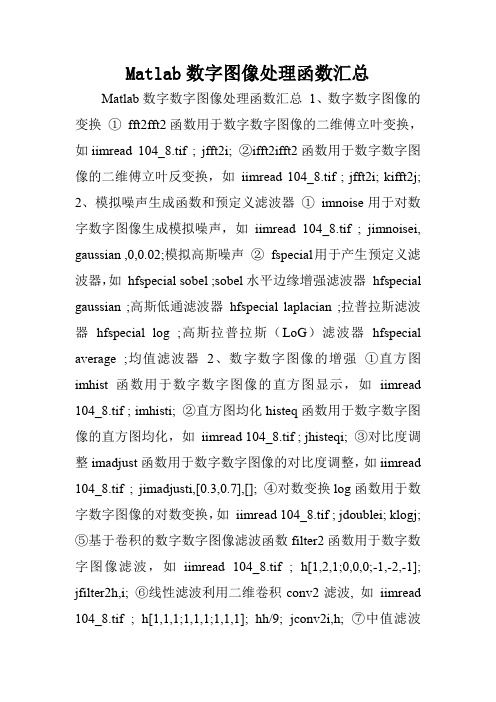 Matlab数字图像处理函数汇总.doc