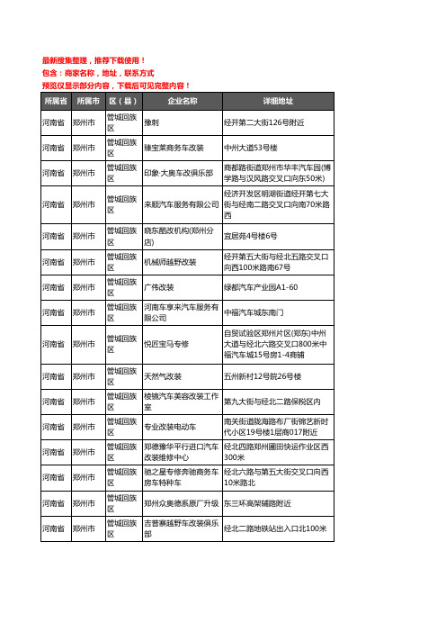 新版河南省郑州市管城回族区汽车改装企业公司商家户名录单联系方式地址大全16家
