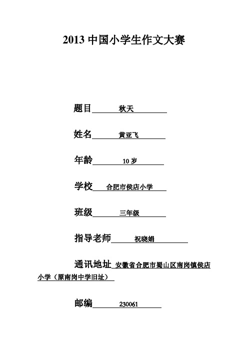 2013中国小学生作文大赛
