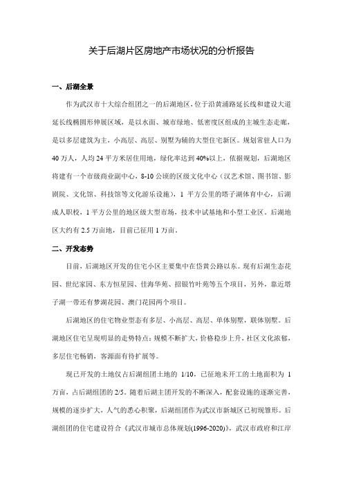 【精品】(最新)关于后湖片区房地产市场状况的分析报告