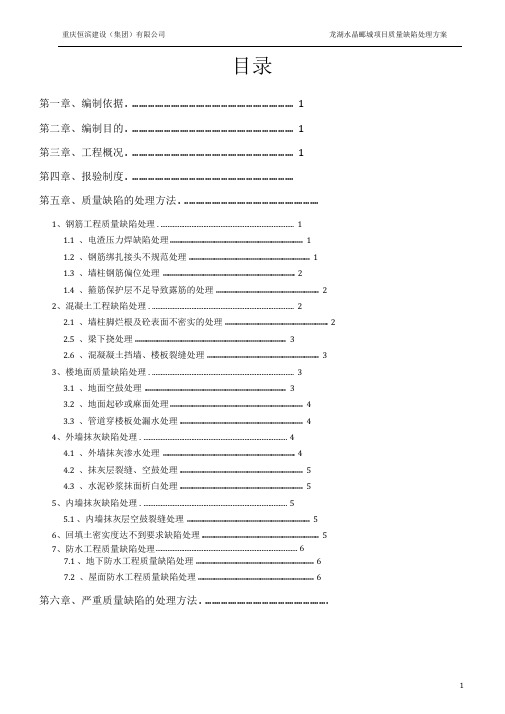 龙湖水晶郦城项目质量缺陷处理方案