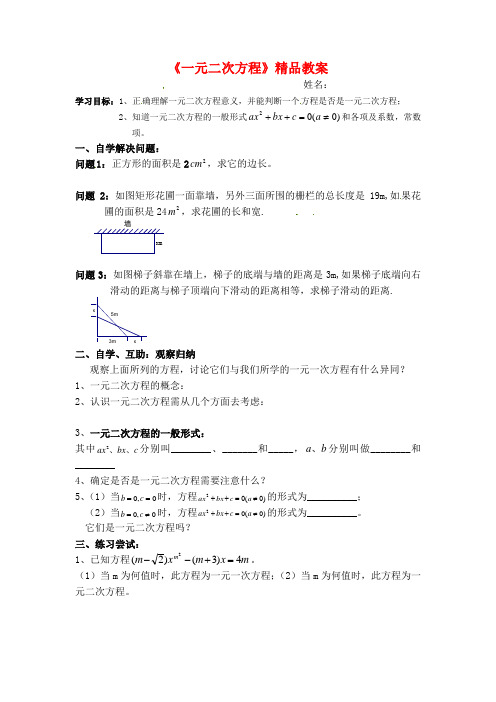 2016苏教版九年级数学上册《一元二次方程》精品教案