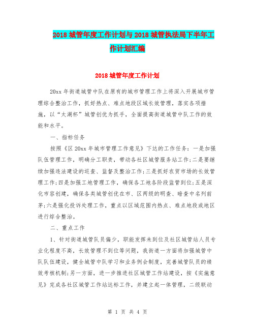2018城管年度工作计划与2018城管执法局下半年工作计划汇编.doc