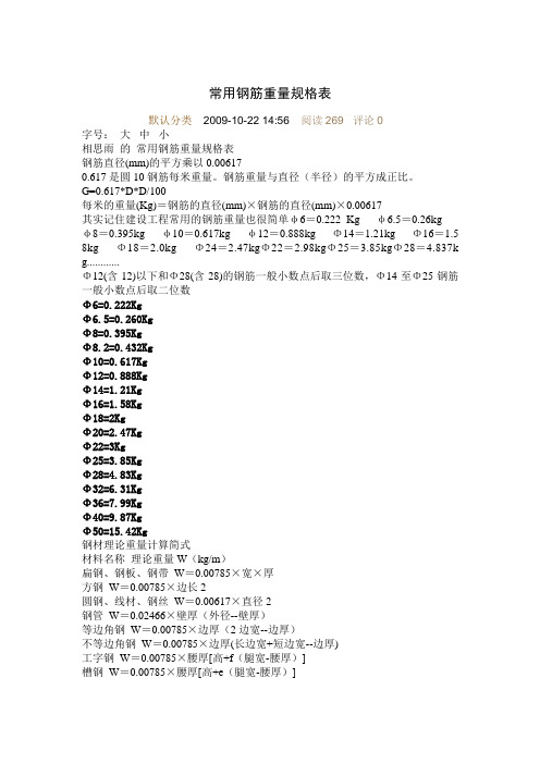 钢筋每延米的重量