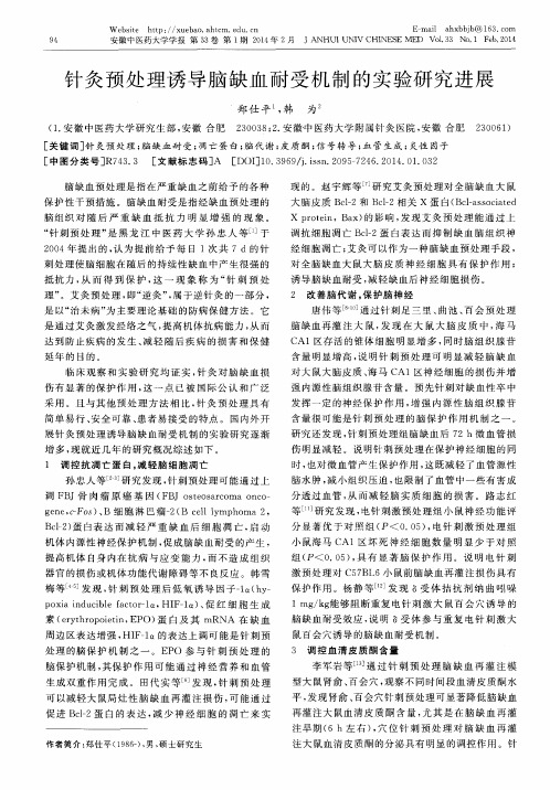 针灸预处理诱导脑缺血耐受机制的实验研究进展