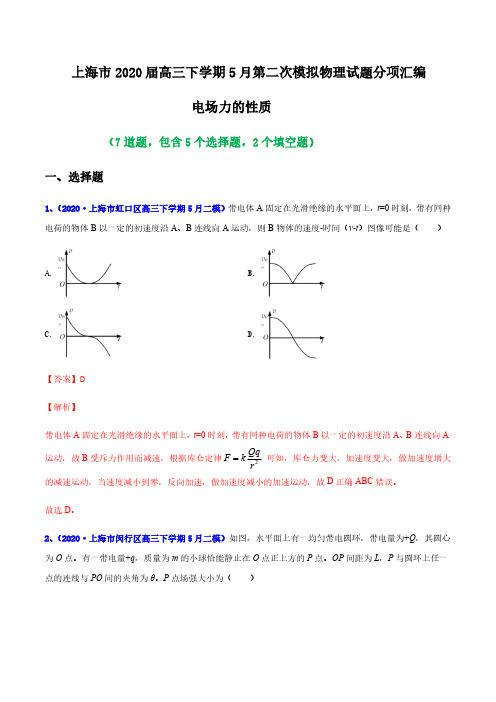 2020年上海市二模汇编—专题09 电场力的性质(解析版)