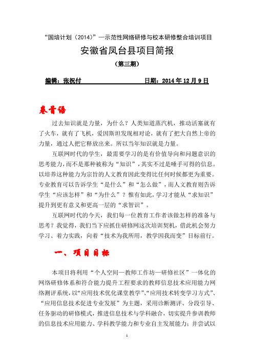安徽省凤台县国培2014示范项目第三期简报