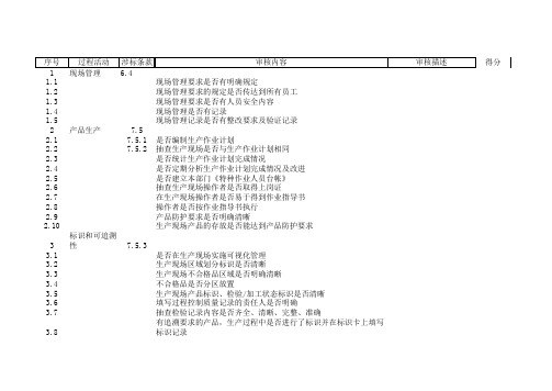 TS16949内审生产车间检查表