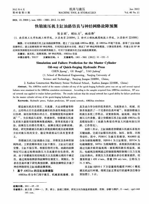 快锻液压机主缸油路仿真与神经网络故障预测