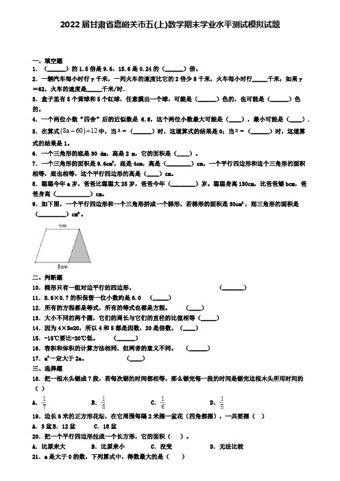 2022届甘肃省嘉峪关市五(上)数学期末学业水平测试模拟试题