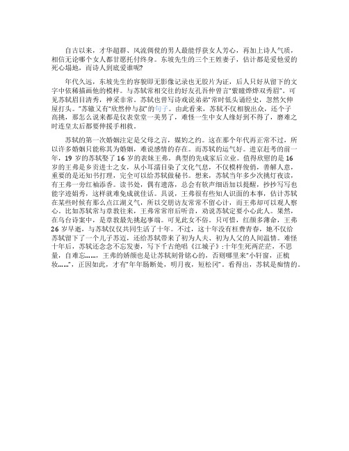 诗人苏轼情感故事