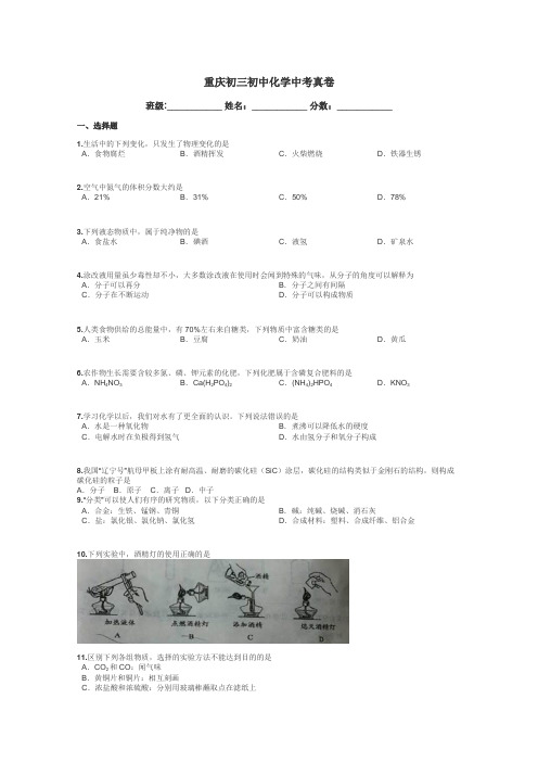 重庆初三初中化学中考真卷带答案解析

