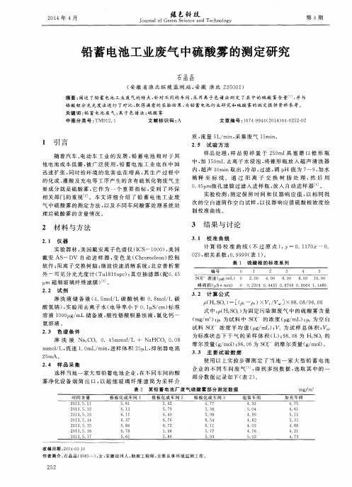 铅蓄电池工业废气中硫酸雾的测定研究