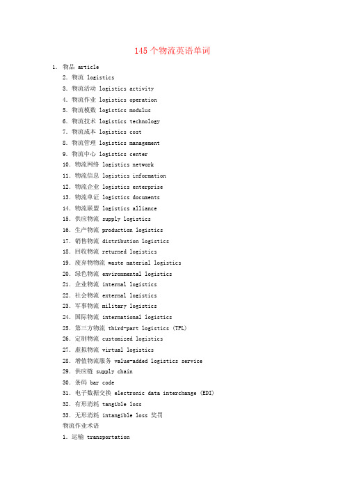 145个物流英语单词