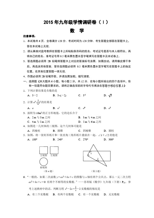 建邺区2015年九年级学情调研测试(终稿)
