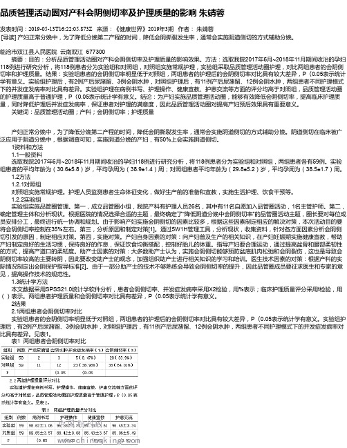 品质管理活动圈对产科会阴侧切率及护理质量的影响 朱靖蓉