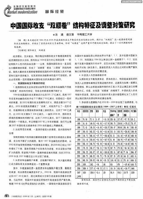 中国国际收支“双顺差”结构特征及调整对策研究