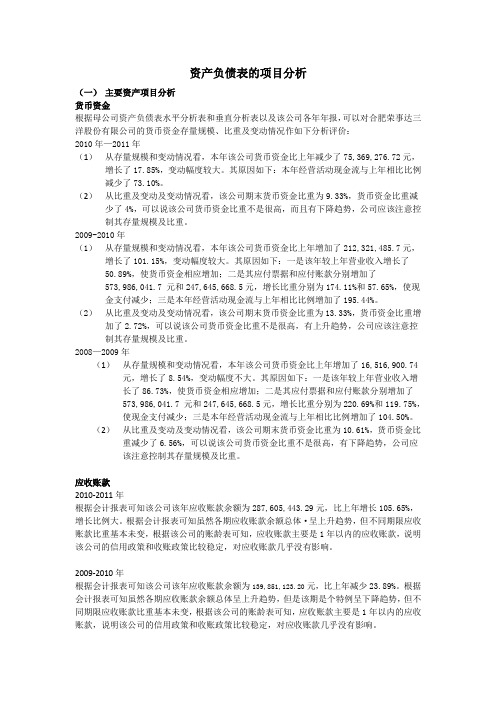 合肥荣事达三洋资产负债表的项目分析